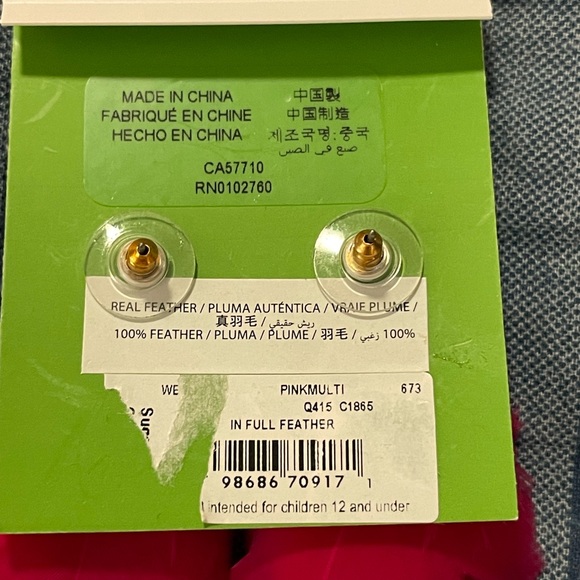 KATE SPADE pink feather earrings In Full Bloom jewel set gold pierced PINKMULTI - Picture 6 of 7